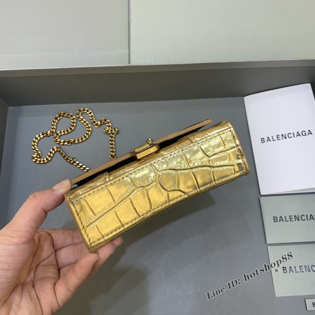 Balenciaga專櫃爆款手提女包 巴黎世家鱷魚紋牛皮金色mini Hourglass沙漏包 fyj1012